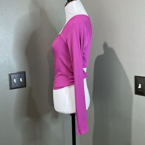 Bar III Pink Purple Long Sleeve Ribbed Crop Top Open Back - Picture 7 of 10